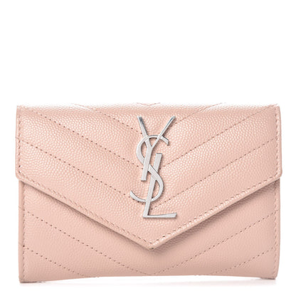 Saint Laurent Grain De Poudre Matelasse Chevron Small Monogram Envelope Wallet Pale Blush 1 of 9