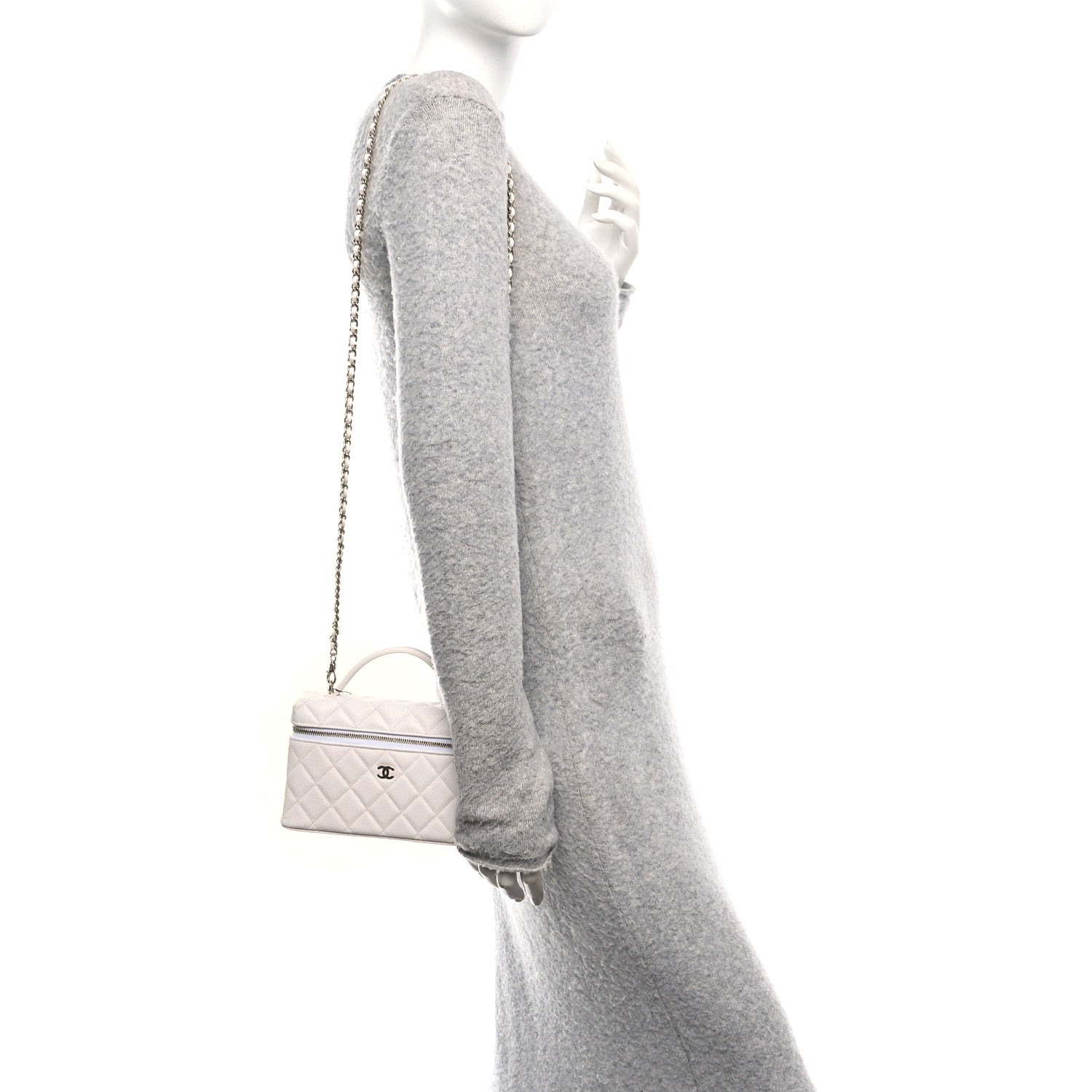 Chanel Caviar Quilted Top Handle Slim Vanity With Chain White 2 of 10