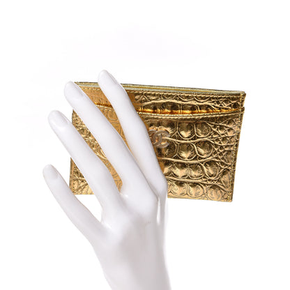 Chanel Metallic Calfskin Crocodile Embossed Cocodile Card Holder Gold 2 of 9