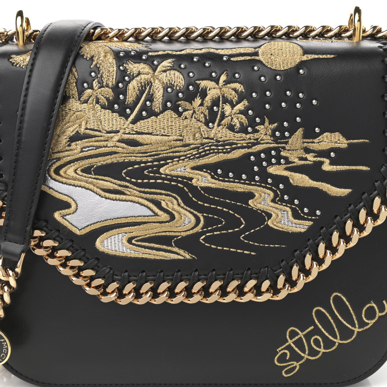 Stella McCartney Eco Alter Nappa Medium Falabella Box Hawaiian Embellished Shoulder Bag Black 8 of 10
