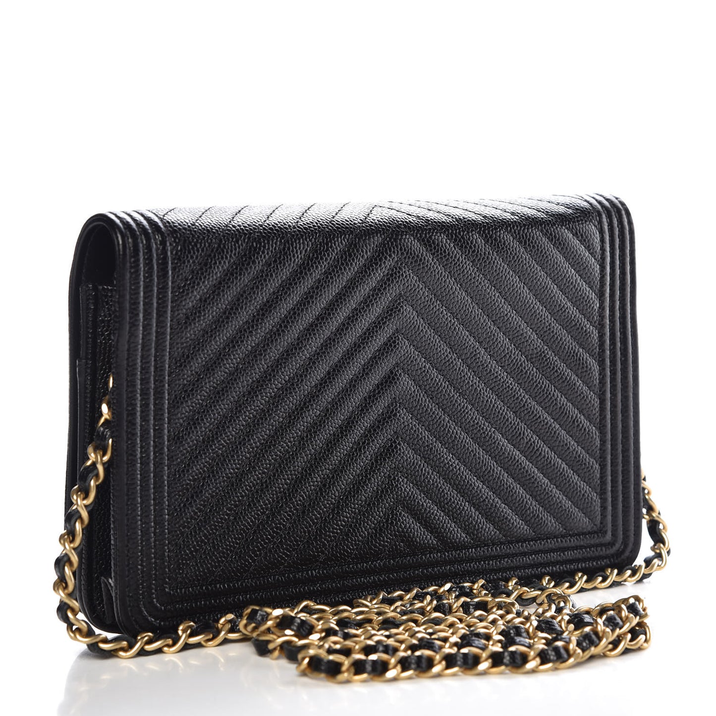 Caviar Chevron Quilted Boy Wallet On Chain WOC Black