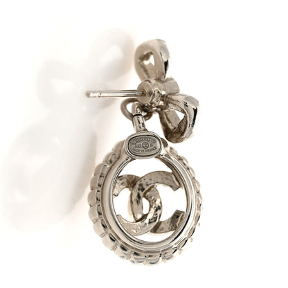 Chanel Crystal CC Bow Round Drop Earrings Silver 4 of 4