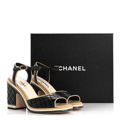 Chanel Lambskin Laminated Lambskin Quilted CC Sandal 38.5 Black 12 of 12