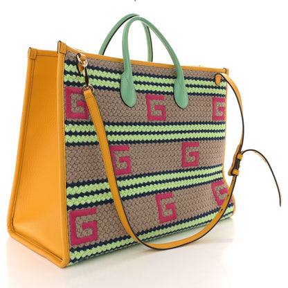 Gucci Fabric Embroidered Capri Striped Tote Bag Yellow 3 of 10