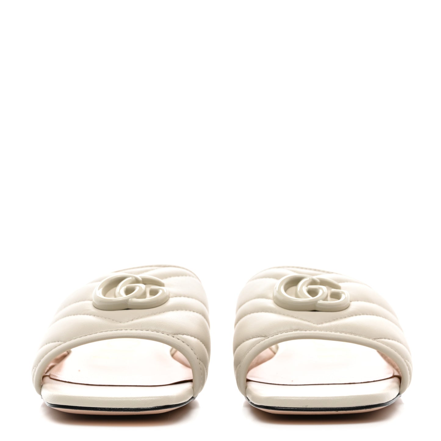 Nappa Matelasse Monoochrome GG Marmont Flat Slide Sandals 37.5 Mystic White