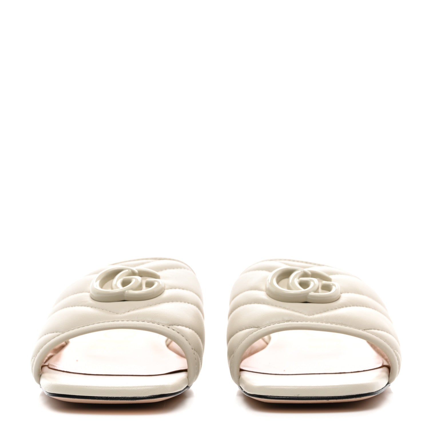 Gucci Nappa Matelasse Monoochrome GG Marmont Flat Slide Sandals 37.5 Mystic White 2 of 9