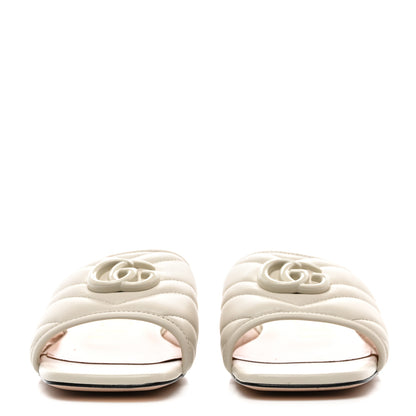 Gucci Nappa Matelasse Monoochrome GG Marmont Flat Slide Sandals 37.5 Mystic White 2 of 9
