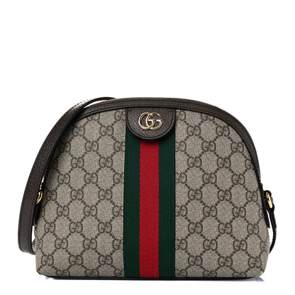 Gucci GG Supreme Monogram Textured Dollar Calfskin Web Small Ophidia Dome Shoulder Bag Beige Ebony New Acero 1 of 15