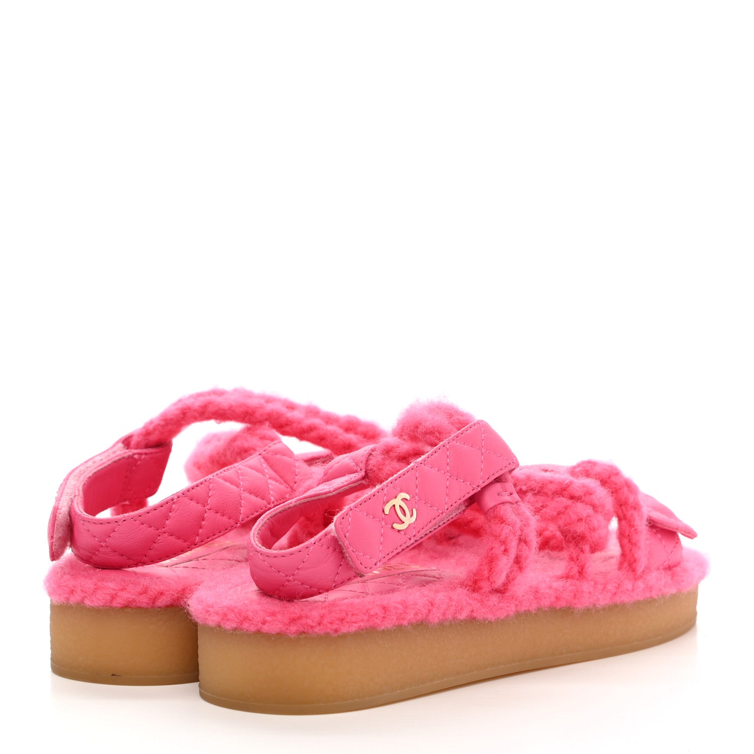 Chanel Cord Lambskin Quilted Logo Sandals 38 Pink 4 of 8