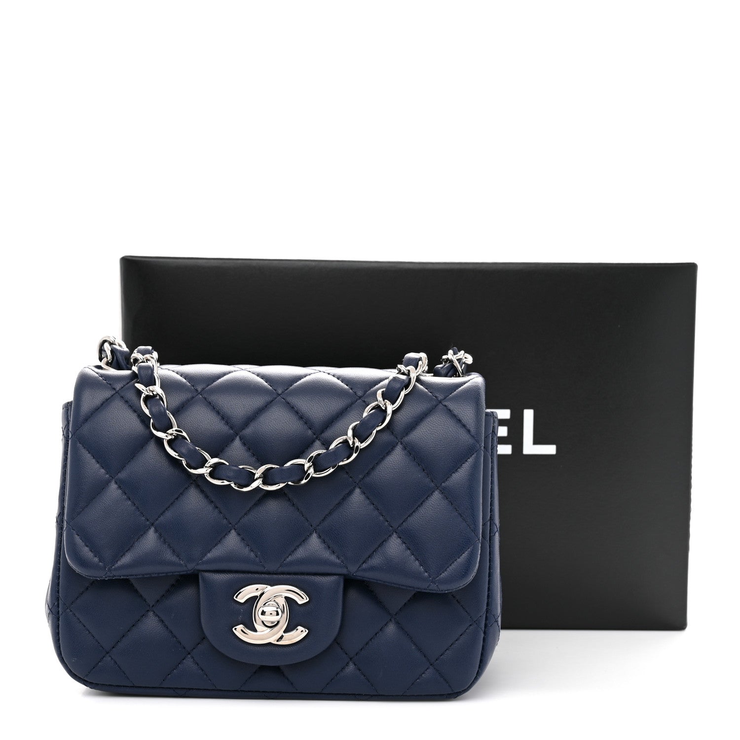 Chanel Lambskin Quilted Mini Square Flap Navy 12 of 12