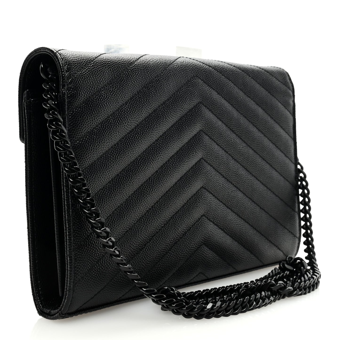 Grain De Poudre Matelasse Chevron Monogram Monochrome Chain Wallet Black
