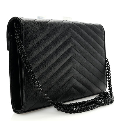 Saint Laurent Grain De Poudre Matelasse Chevron Monogram Monochrome Chain Wallet Black 3 of 8