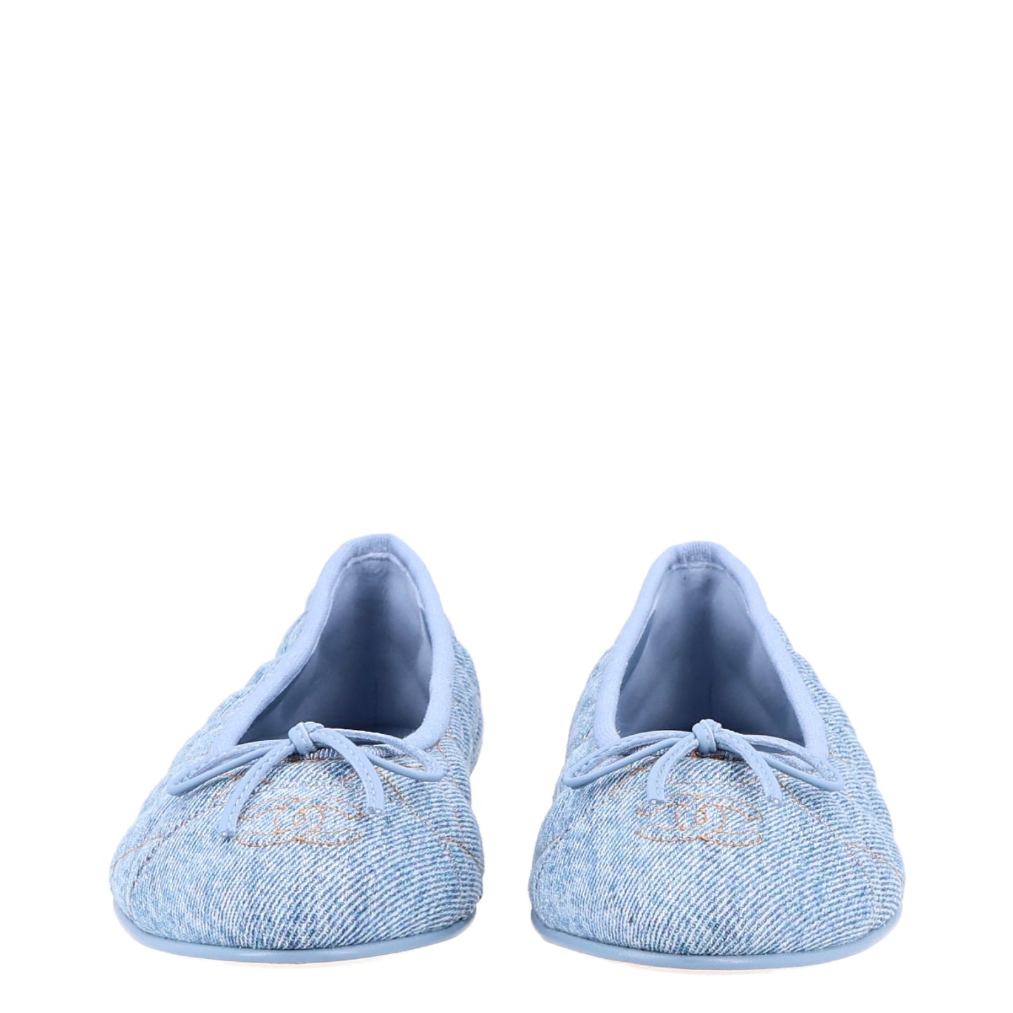 Denim Quilted CC Cap Toe Ballerina Flats 38 Light Blue
