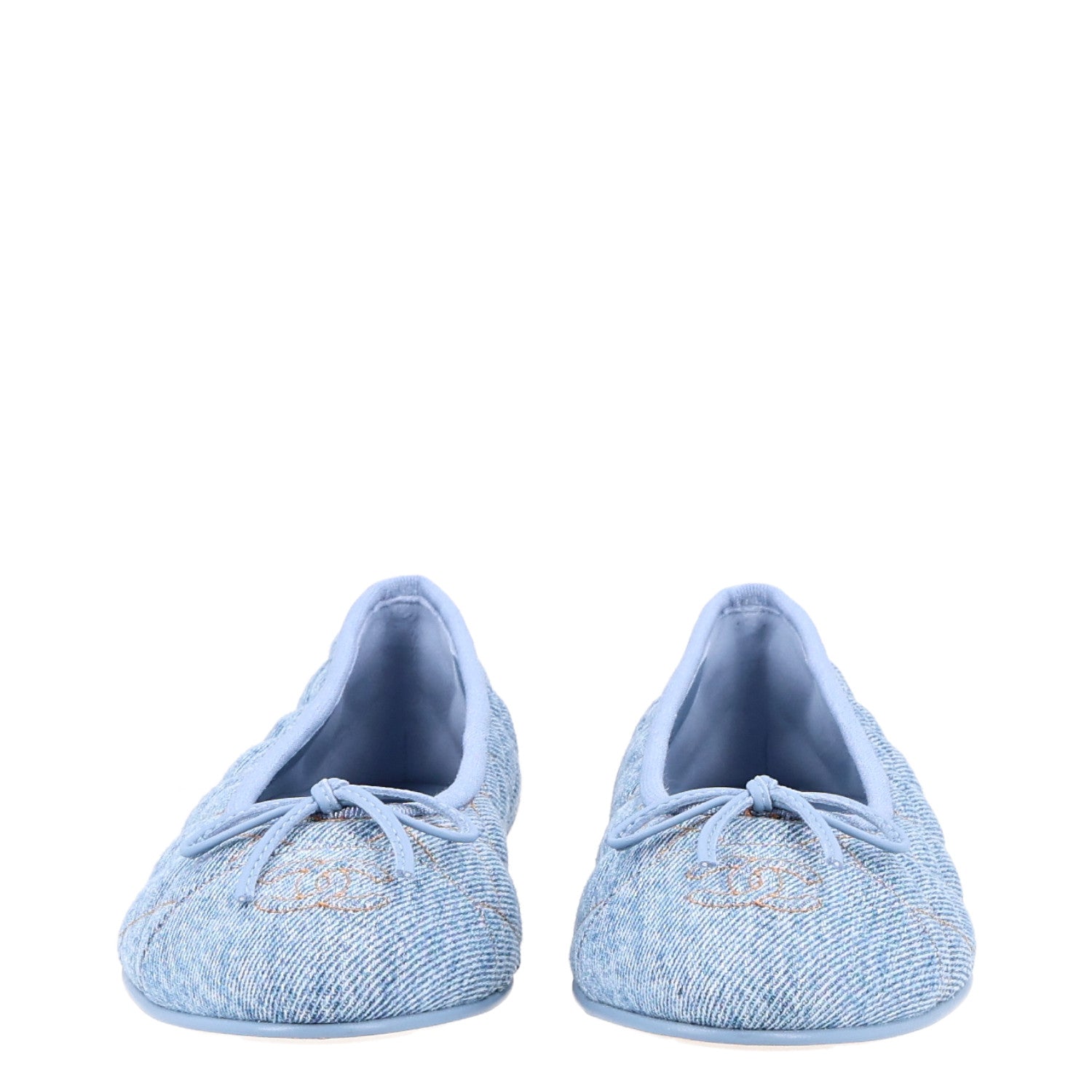 Chanel Denim Quilted CC Cap Toe Ballerina Flats 38 Light Blue 3 of 9