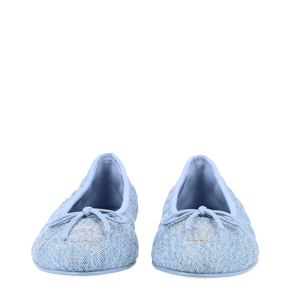 Chanel Denim Quilted CC Cap Toe Ballerina Flats 38 Light Blue 3 of 9