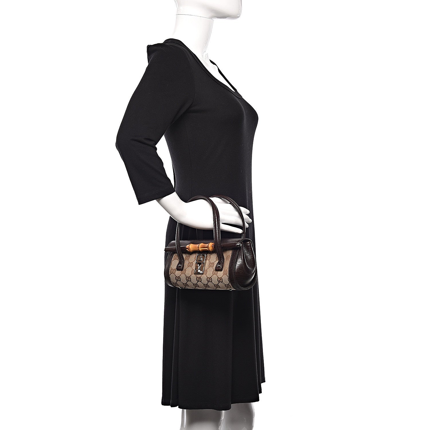 Gucci Monogram Small Bamboo Bullet Satchel Brown 2 of 10