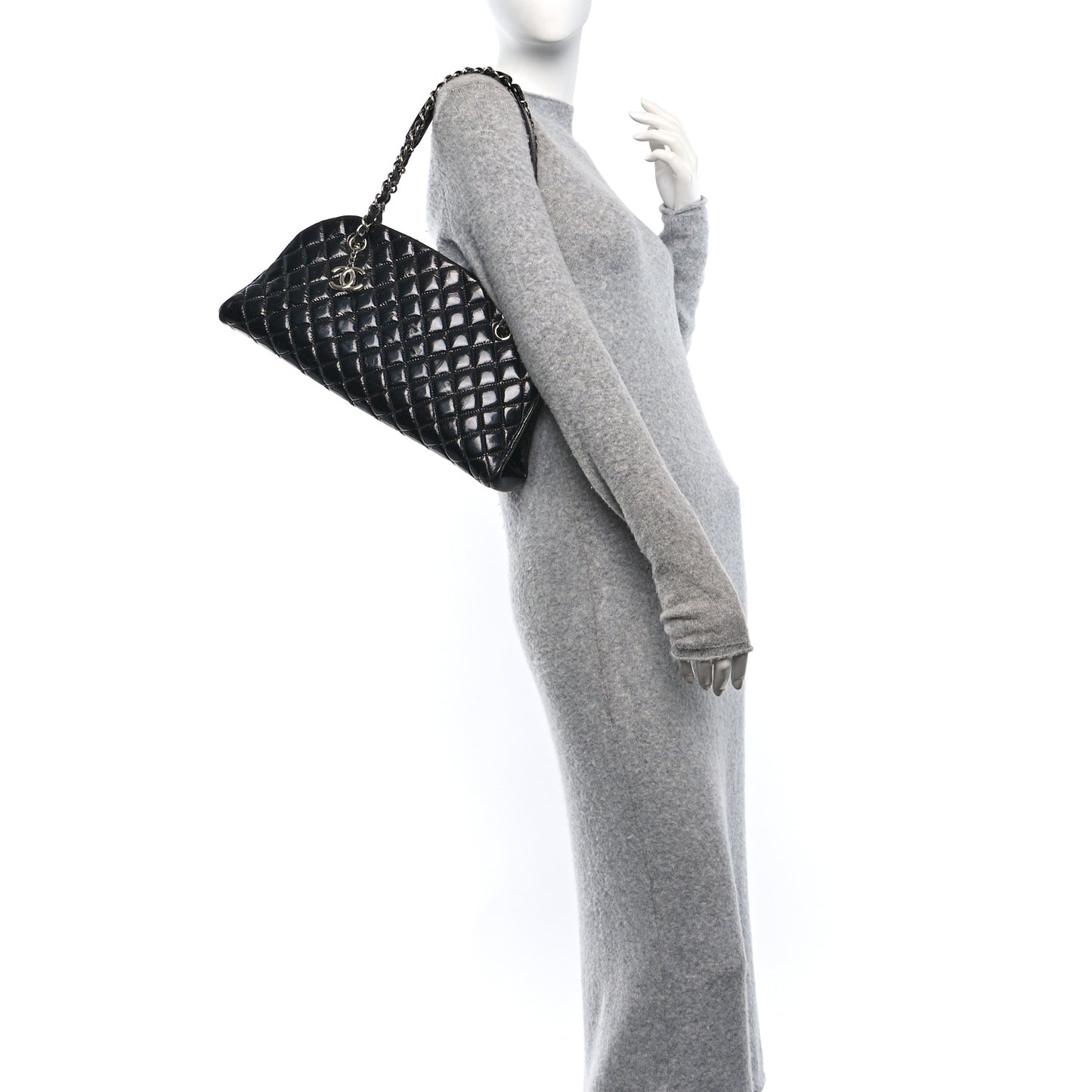 Patent Quilted Medium Just Mademoiselle Bowling Bag Black