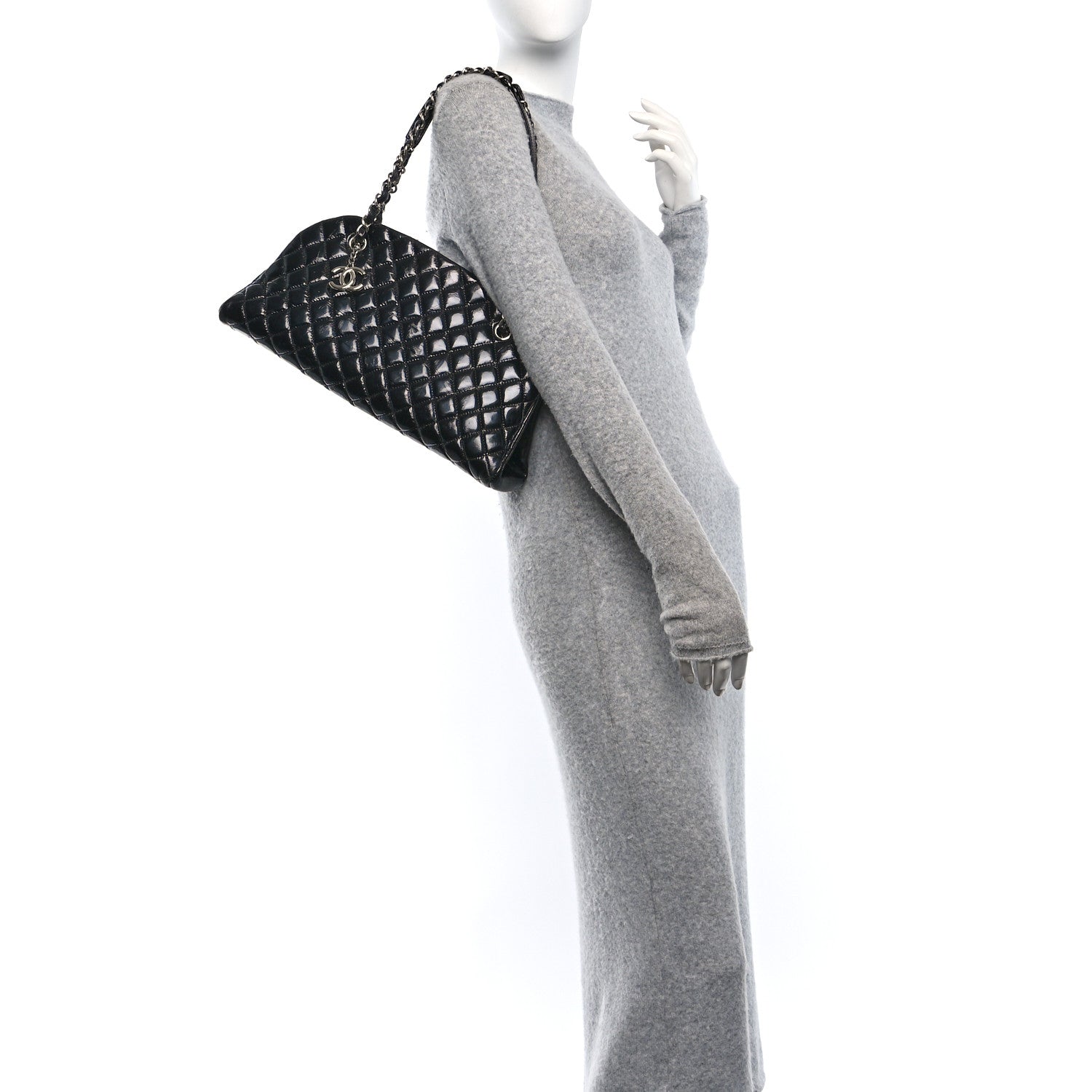 Chanel Patent Quilted Medium Just Mademoiselle Bowling Bag Black 2 of 10