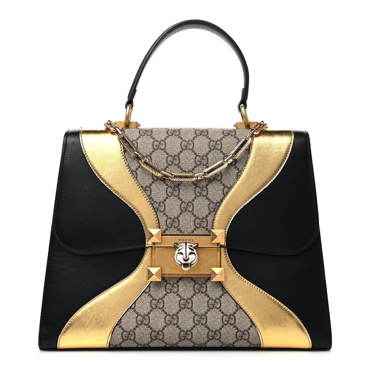 Gucci Nappa GG Supreme Monogram Medium Osiride Top Handle Bag Black Oro Vecchio Beige Ebony 1 of 20