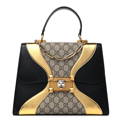 Gucci Nappa GG Supreme Monogram Medium Osiride Top Handle Bag Black Oro Vecchio Beige Ebony 1 of 20