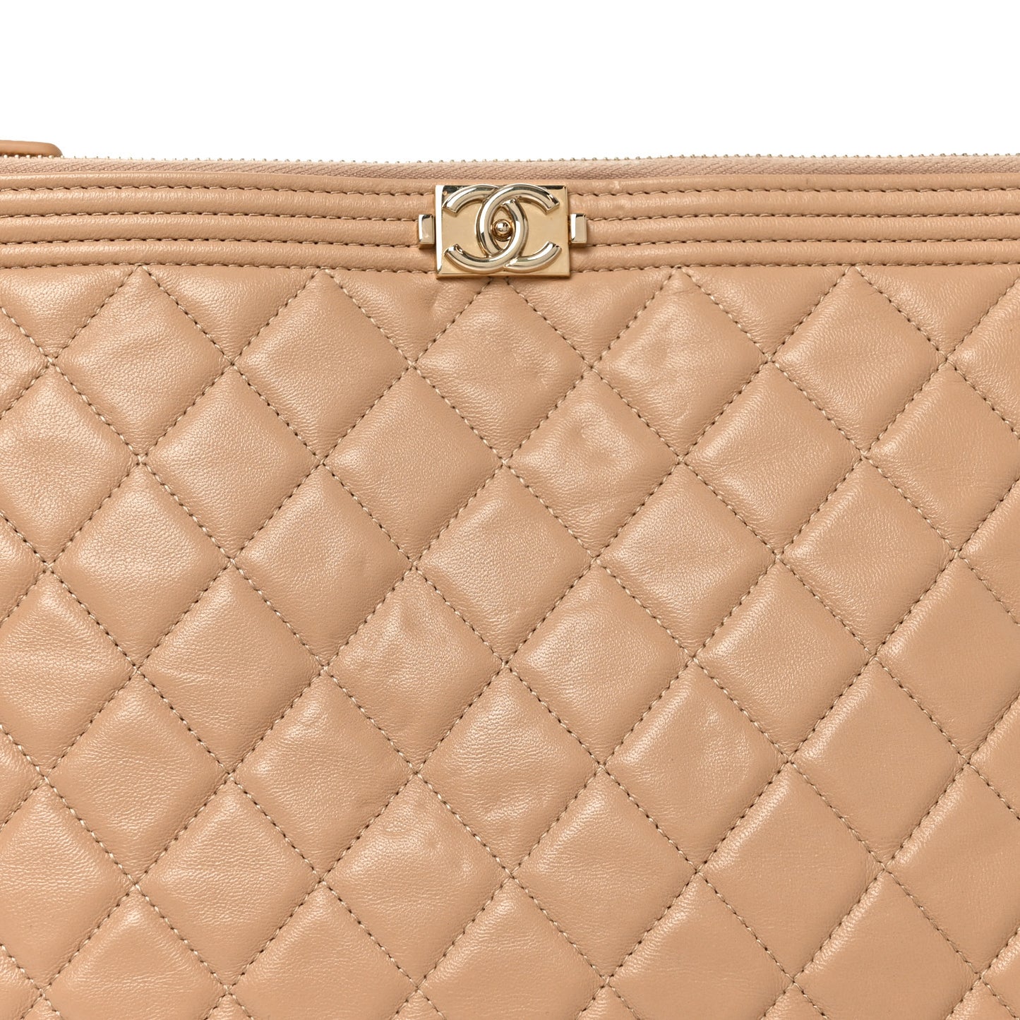 Lambskin Quilted Medium Boy Cosmetic Case Beige