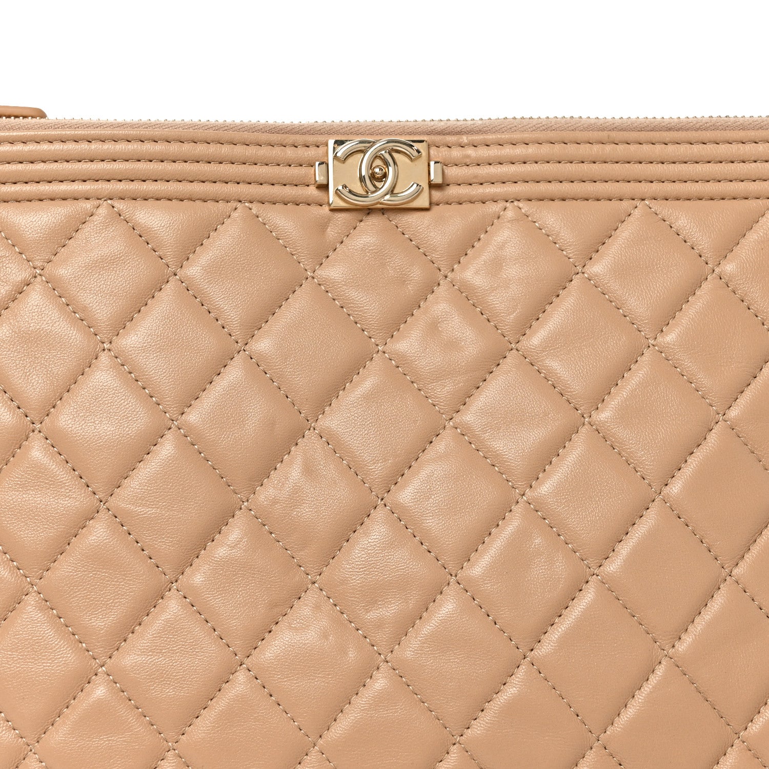 Chanel Lambskin Quilted Medium Boy Cosmetic Case Beige 8 of 8