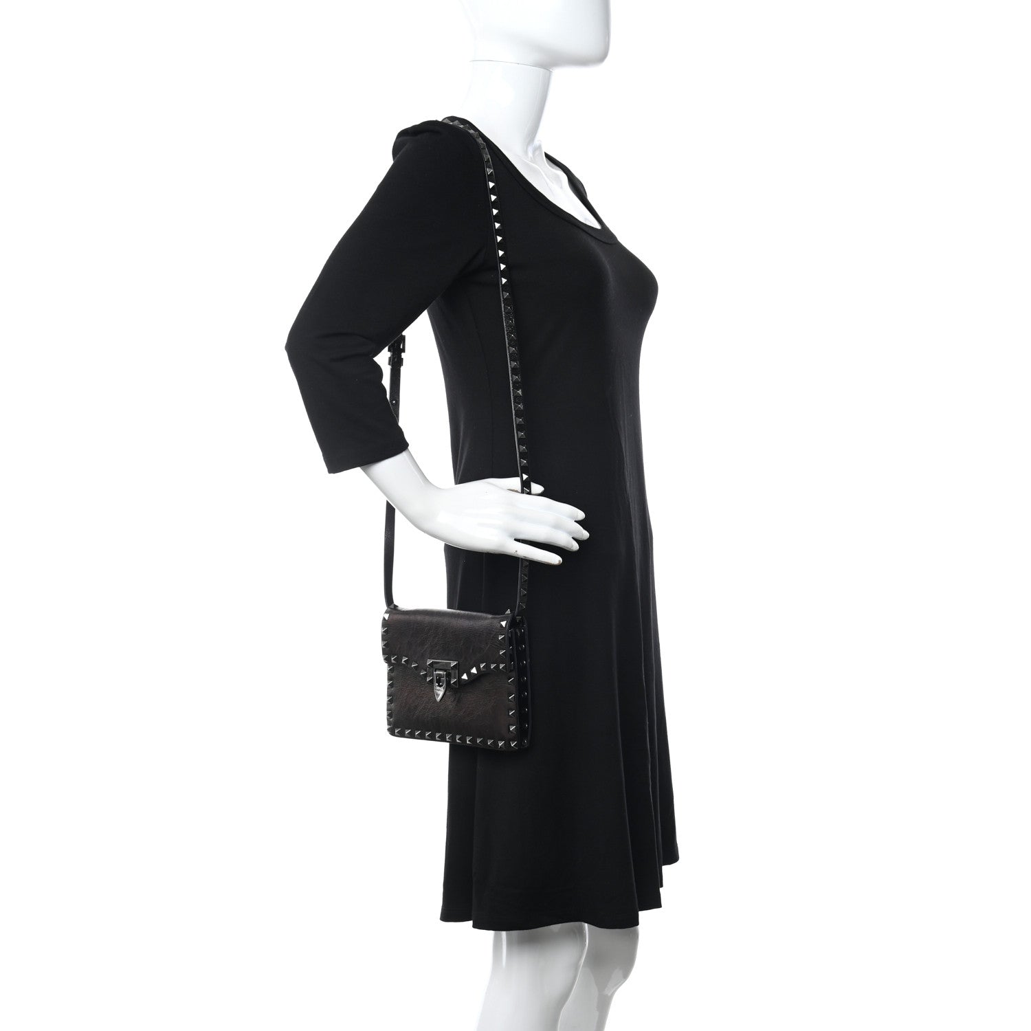 Valentino Garavani Craquele Calfskin Rockstud Shoulder Flap Bag Black 2 of 9