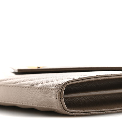 Saint Laurent Grain De Poudre Matelasse Chevron Monogram Chain Wallet Dark Beige 10 of 12