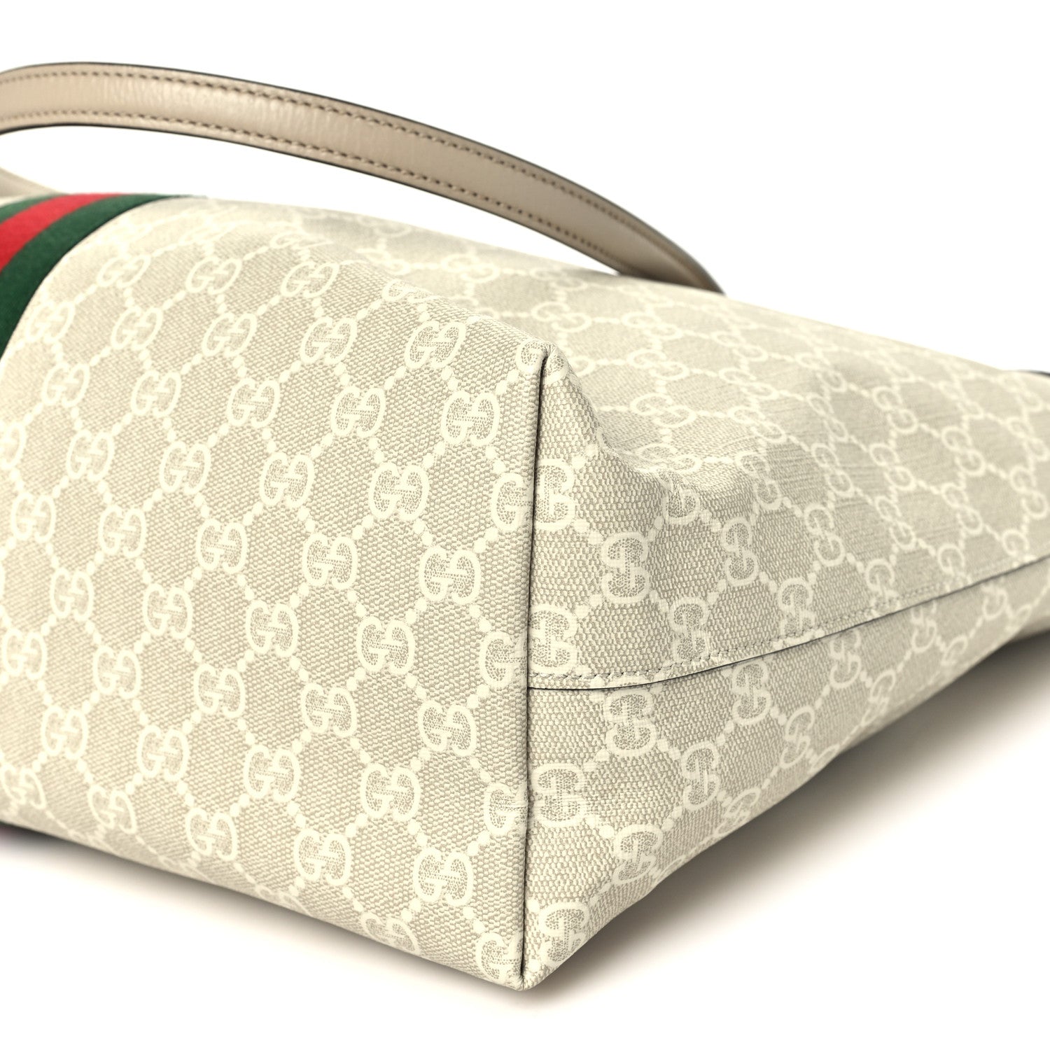 Gucci GG Supreme Monogram Textured Dollar Calfskin Web Medium Ophidia Shopping Tote Beige Mystic White Oatmeal 10 of 10