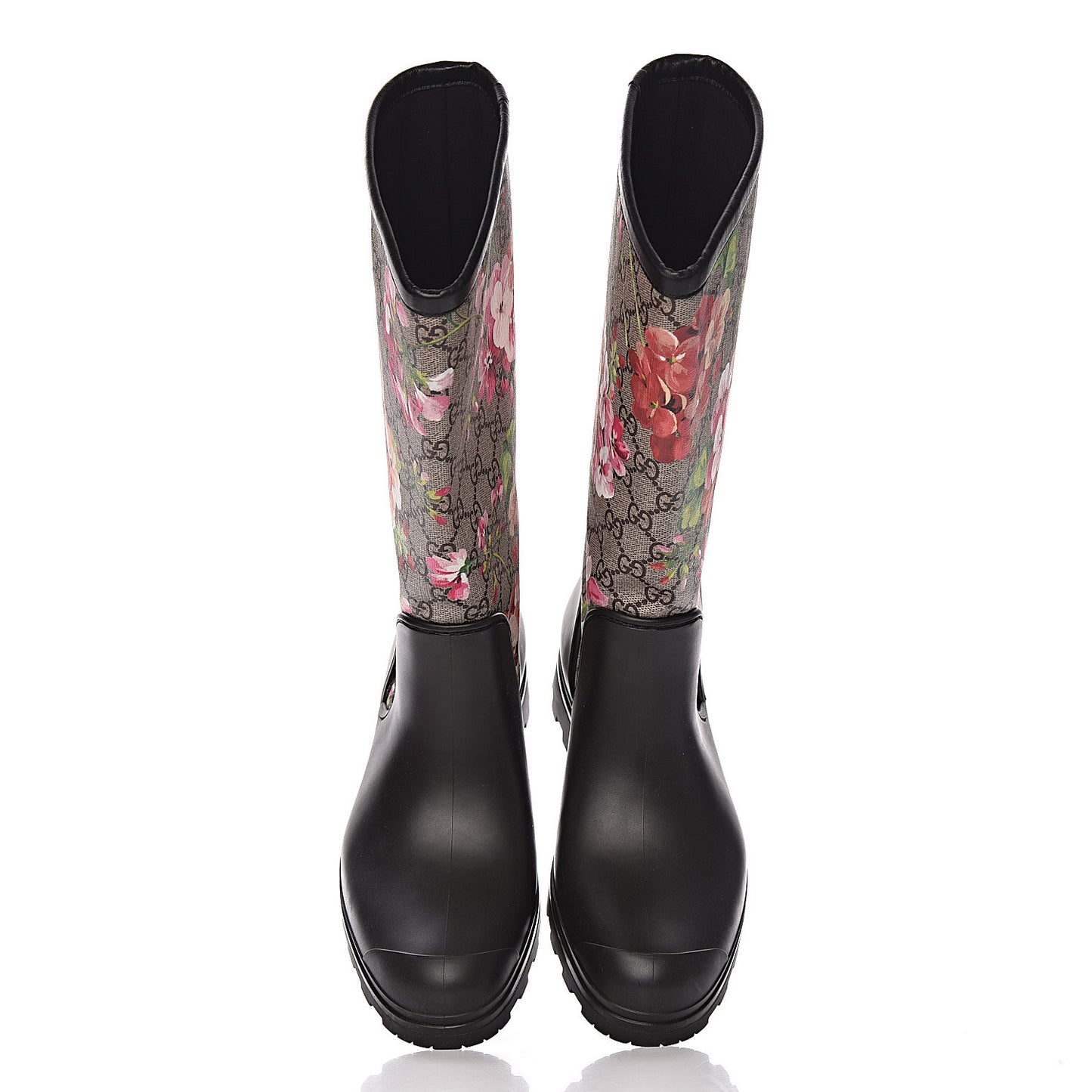 GG Supreme Monogram Blooms Flat Rubber Boots 40 Beige Multicolor