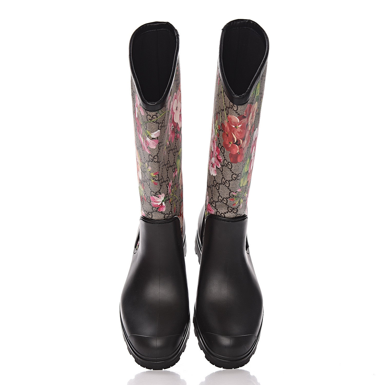Gucci GG Supreme Monogram Blooms Flat Rubber Boots 40 Beige Multicolor 10 of 11