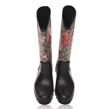 Gucci GG Supreme Monogram Blooms Flat Rubber Boots 40 Beige Multicolor 10 of 11
