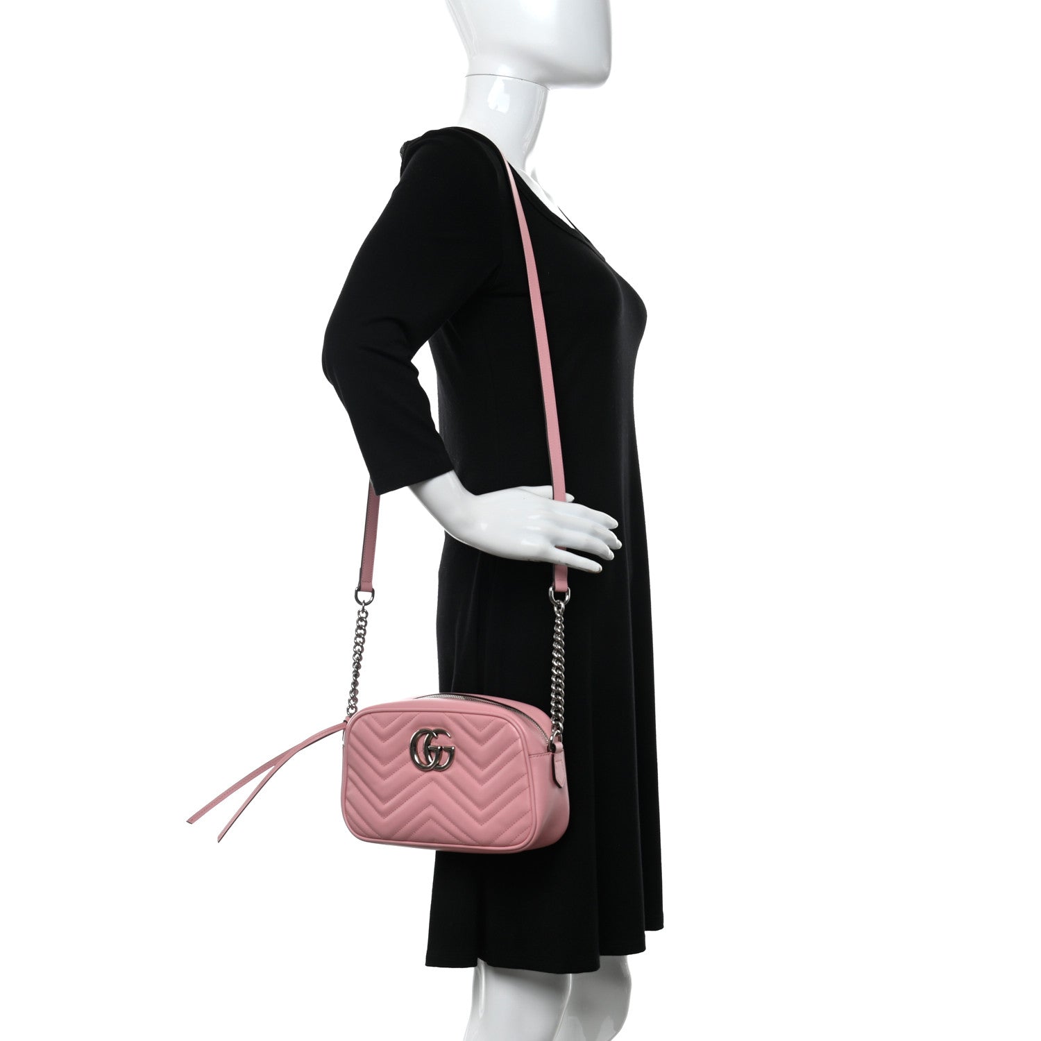 Gucci Calfskin Matelasse Small GG Marmont Chain Shoulder Bag Wild Rose 3 of 15