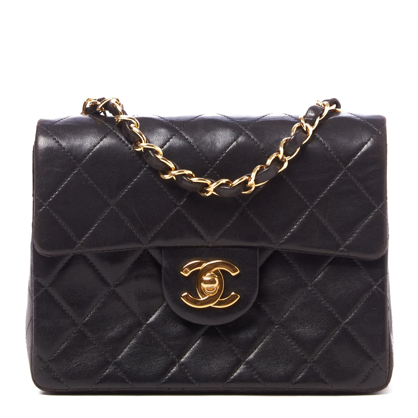 Lambskin Quilted Mini Square Flap Black