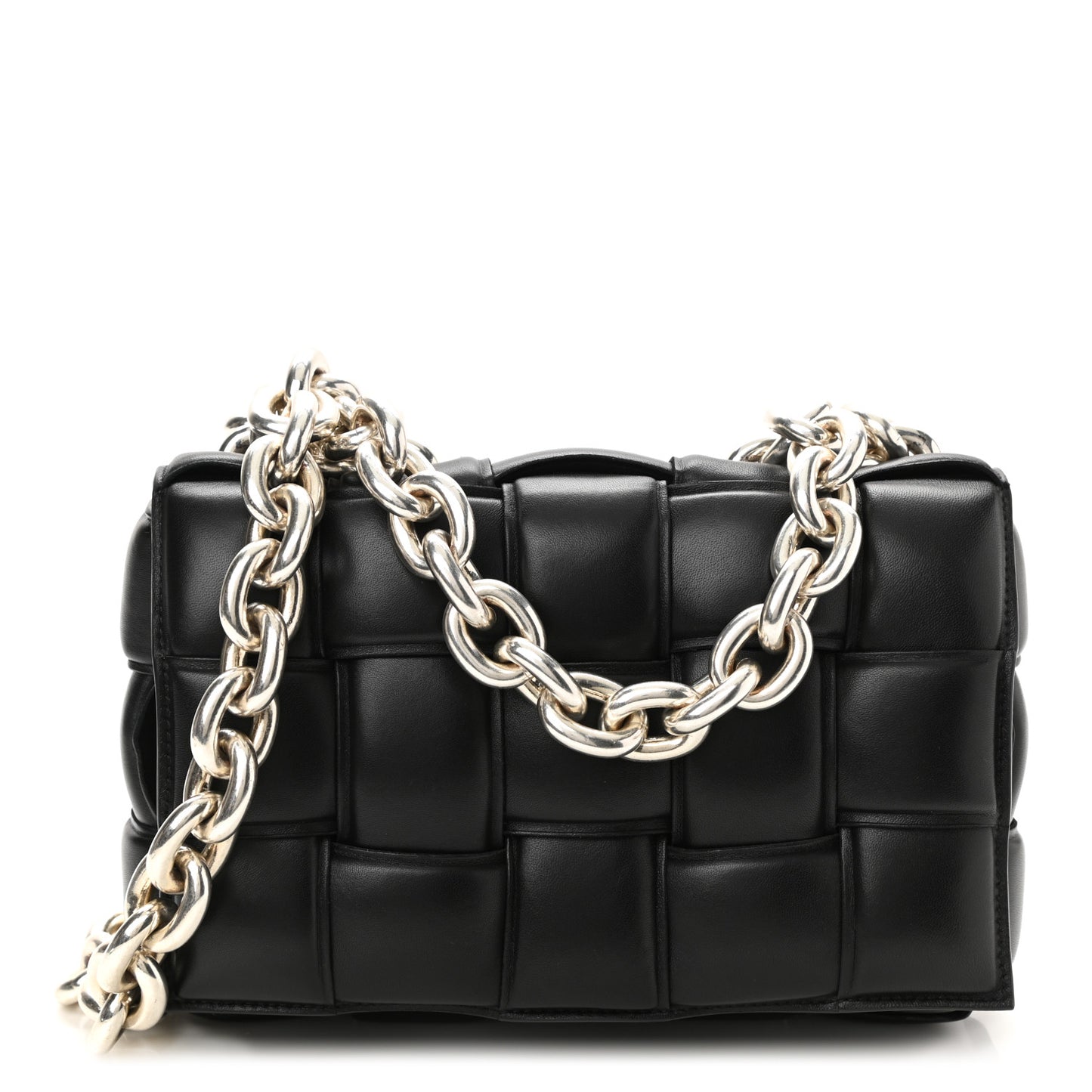 Lambskin Maxi Intreccio Padded Chain Cassette Crossbody Bag Black