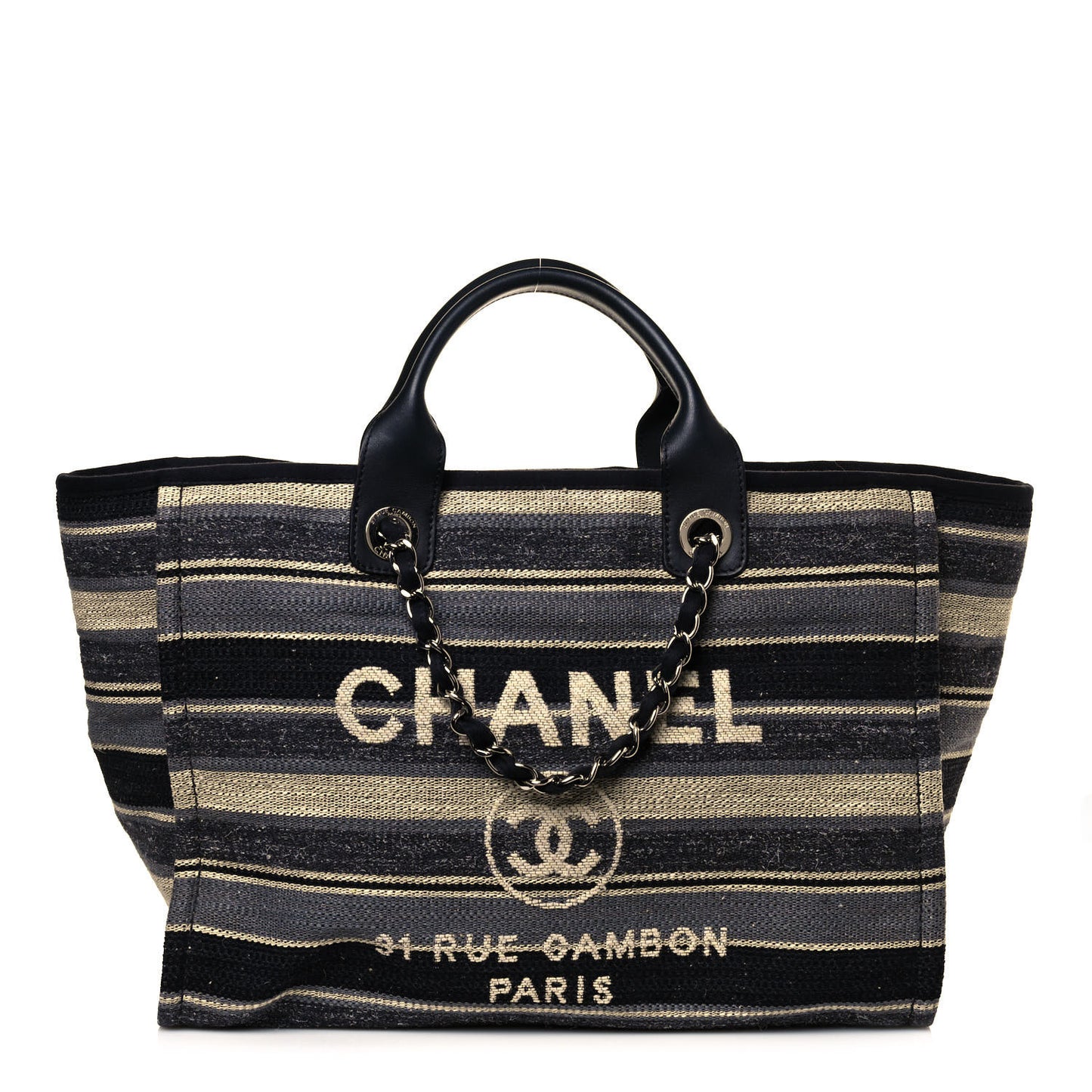 Striped Canvas Medium Deauville Tote Black