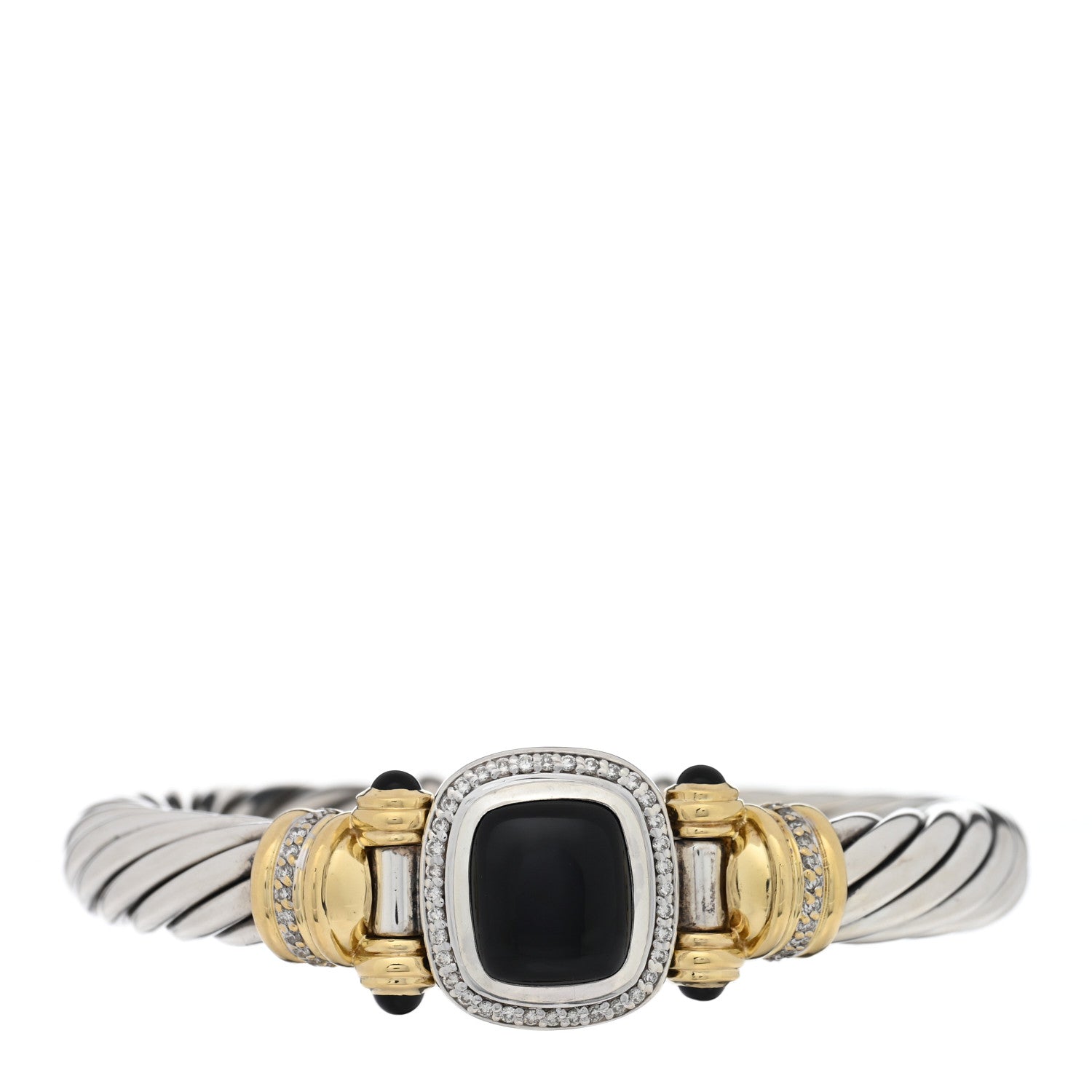 David Yurman Sterling Silver 18K Yellow Gold Diamond Black Onyx 10mm Cable Bracelet 1 of 3