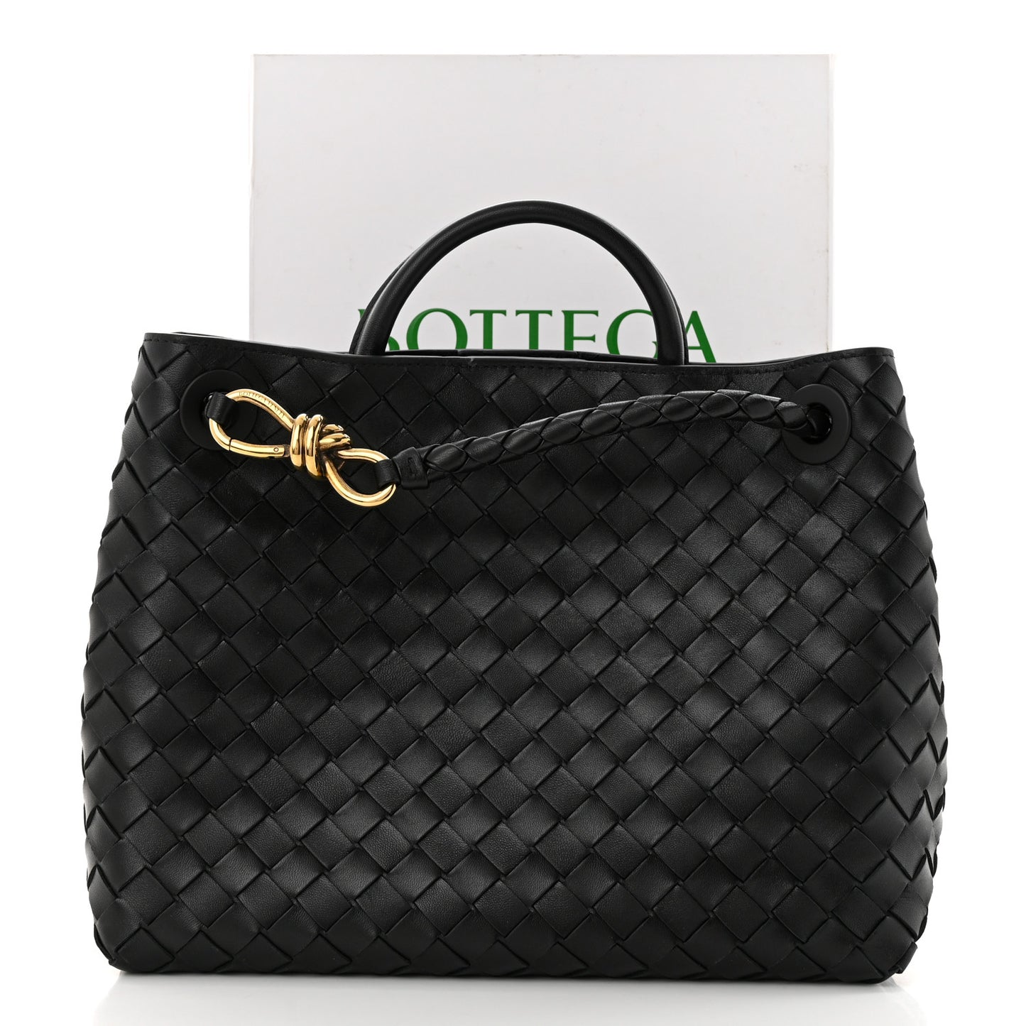Nappa Intrecciato Medium Andiamo Shoulder Bag Black