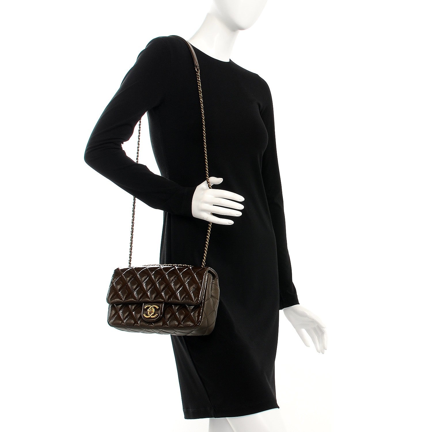 Chanel Patent Goatskin Quilted Medium CC Eyelet Flap Khaki 2 of 8