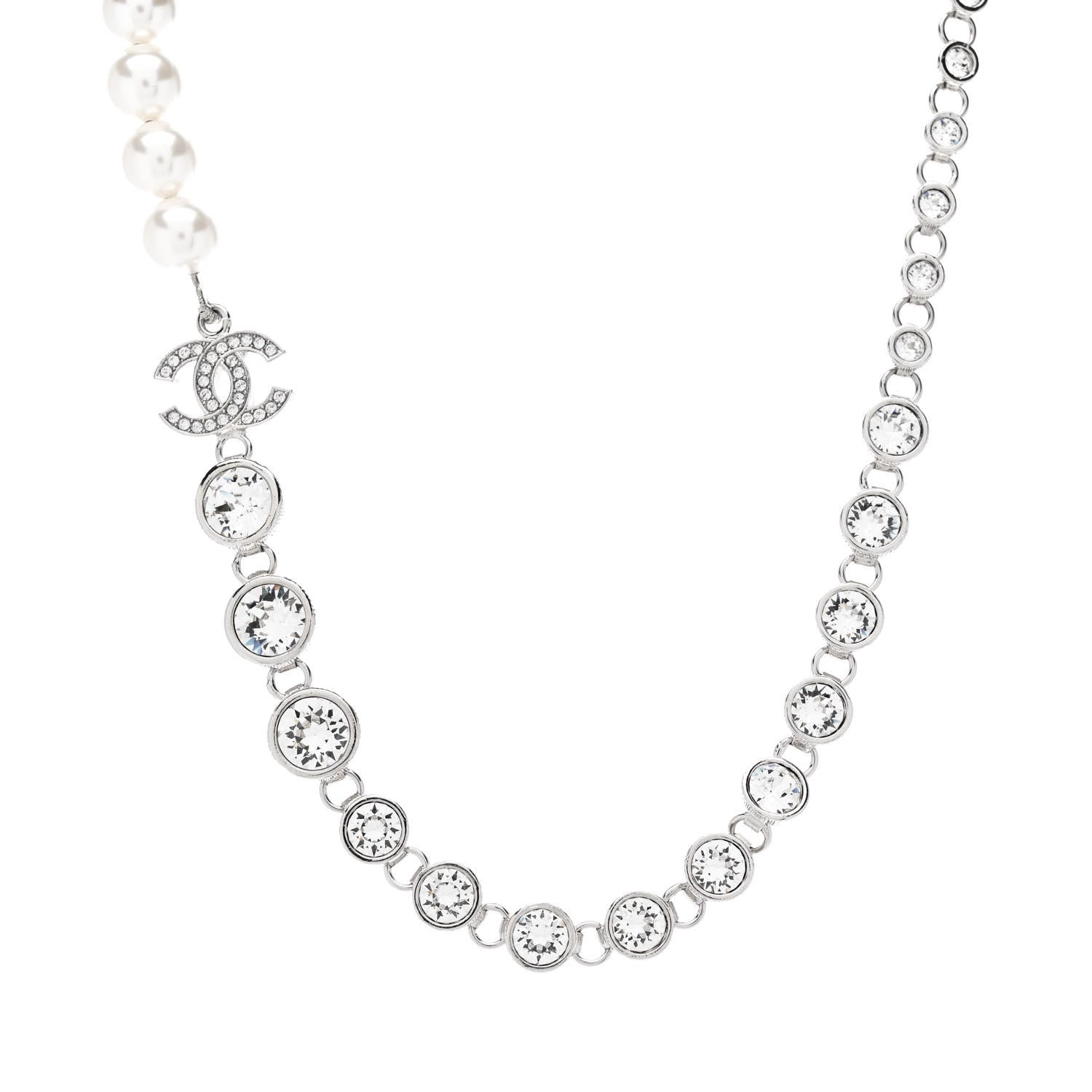 Chanel Pearl Crystal CC Choker Necklace Silver Pearly White 1 of 7
