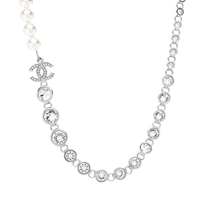 Chanel Pearl Crystal CC Choker Necklace Silver Pearly White 1 of 7