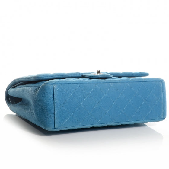 Iridescent Caviar Maxi Double Flap Blue
