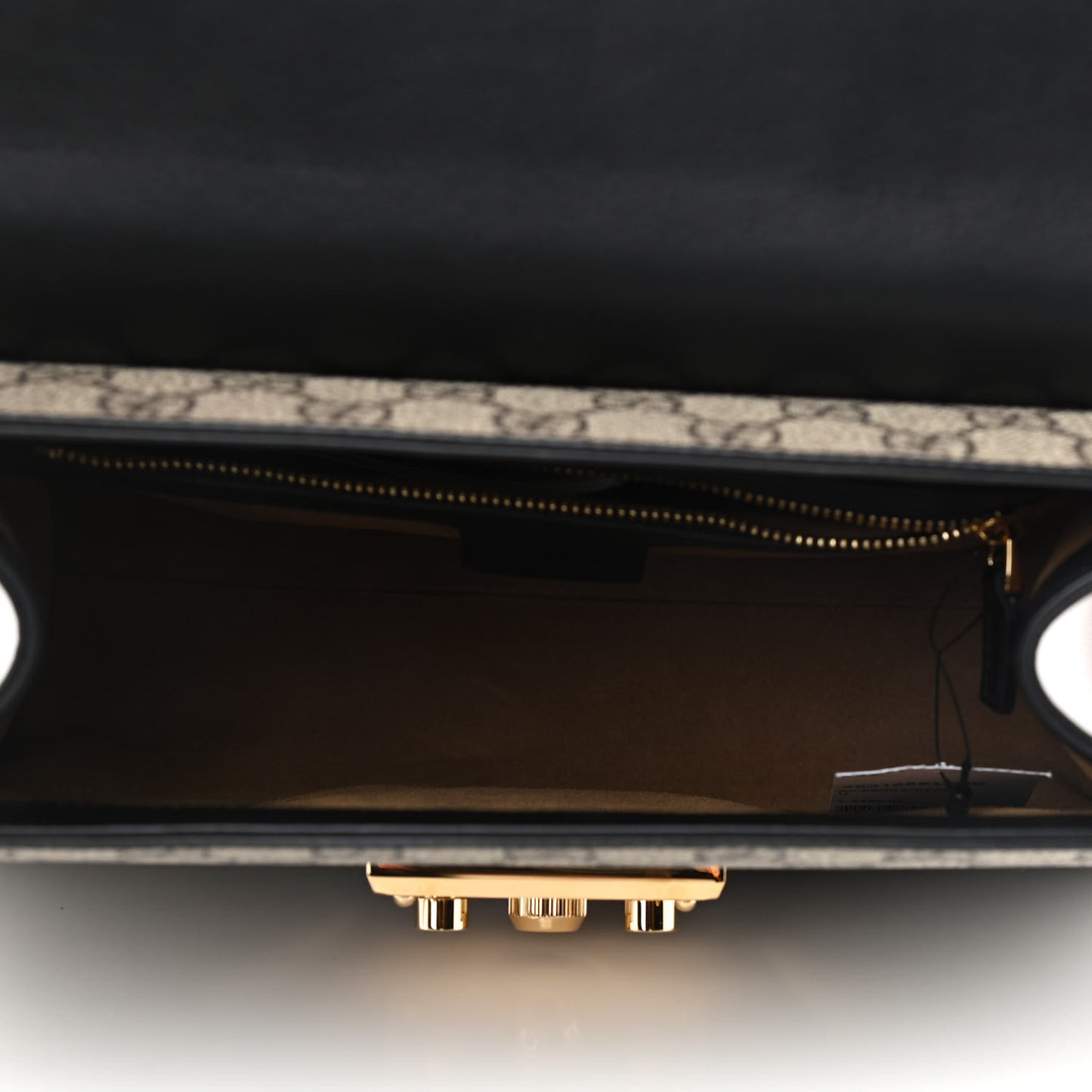 GG Supreme Monogram Calfskin Small Padlock Top Handle Bag Beige Black Cuir
