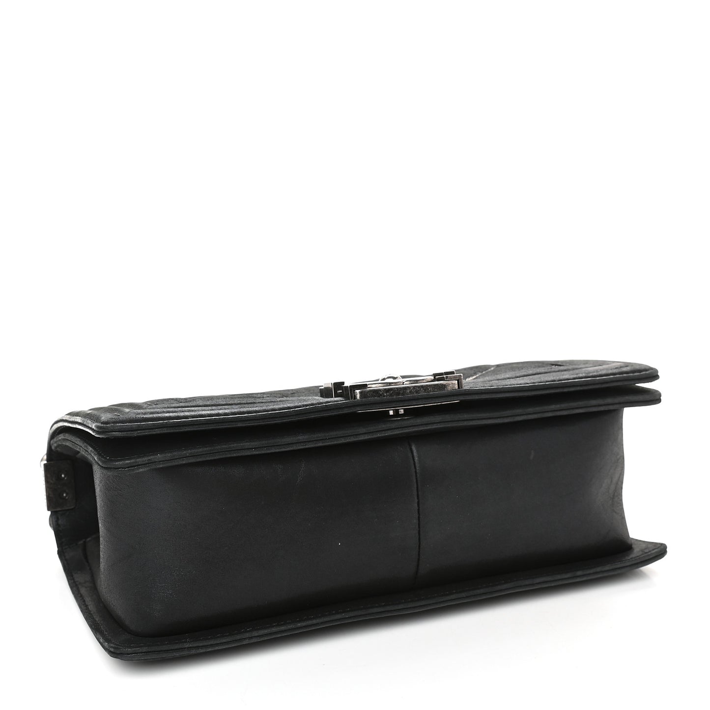 Iridescent Calfskin Embellished Double Stitch Medium Boy Flap Black