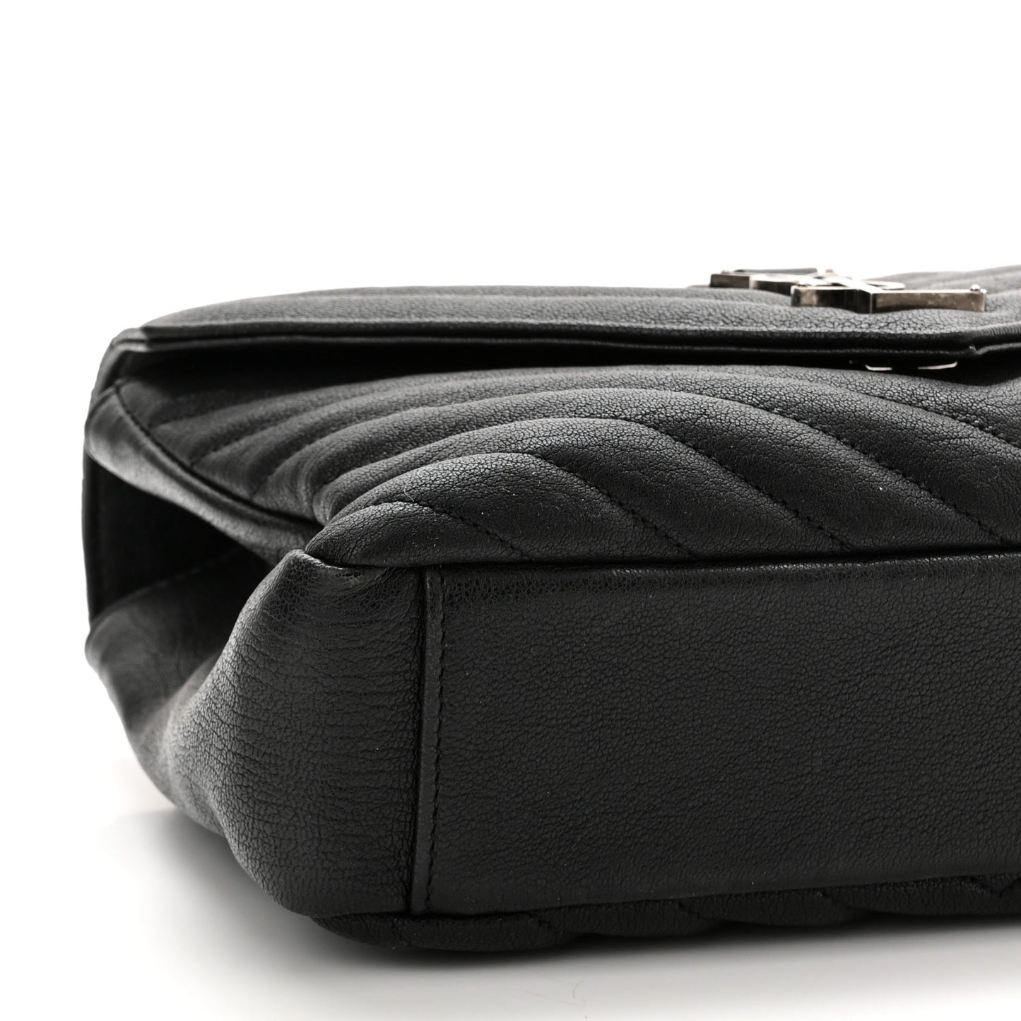 Sheepskin Matelasse Chevron Monogram Medium College Bag Black