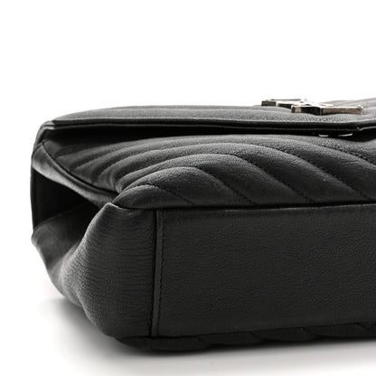 Saint Laurent Sheepskin Matelasse Chevron Monogram Medium College Bag Black 10 of 13