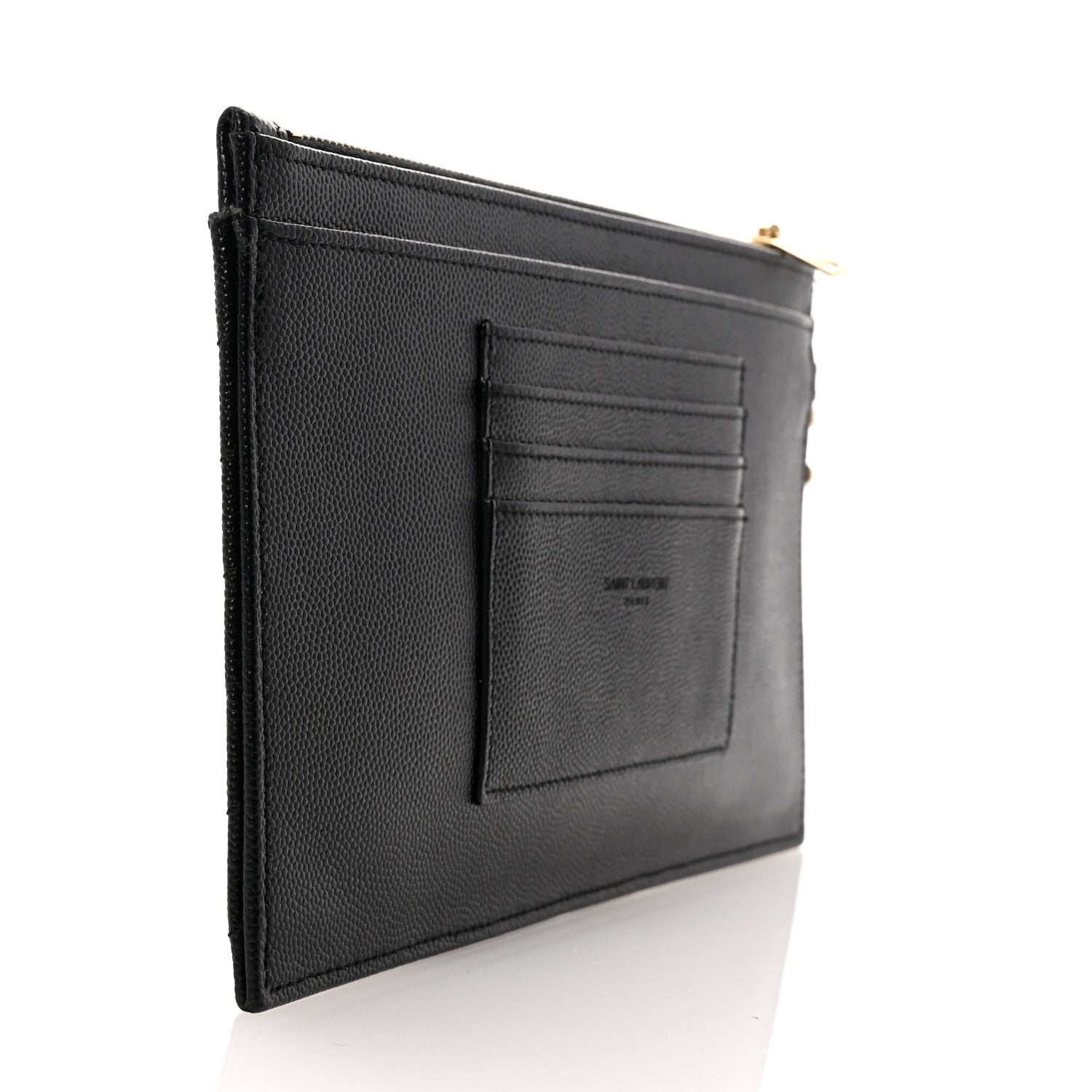 Saint Laurent Grain De Poudre Chevron Monogram Large Bill Pouch Black 3 of 7