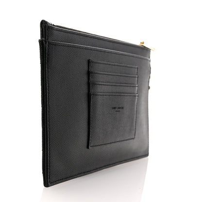 Saint Laurent Grain De Poudre Chevron Monogram Large Bill Pouch Black 3 of 7