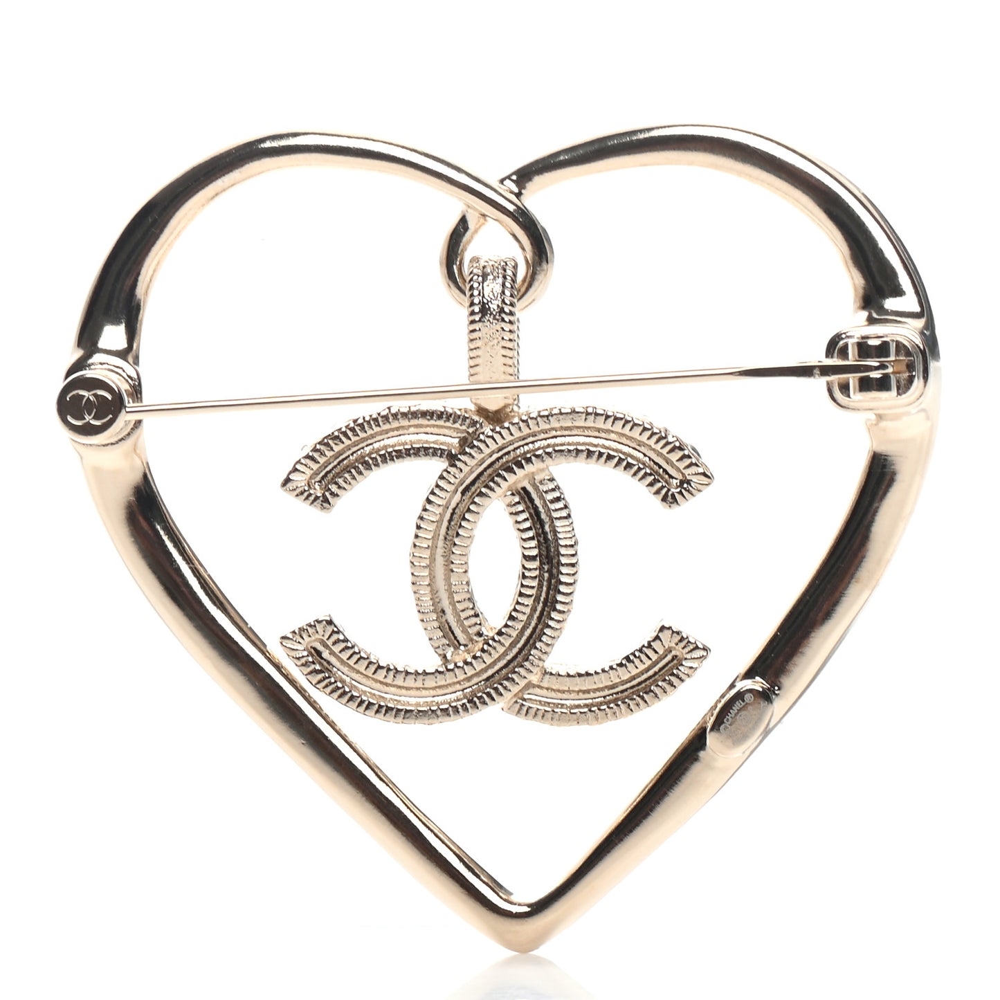 Crystal CC Logo Heart Brooch Gold