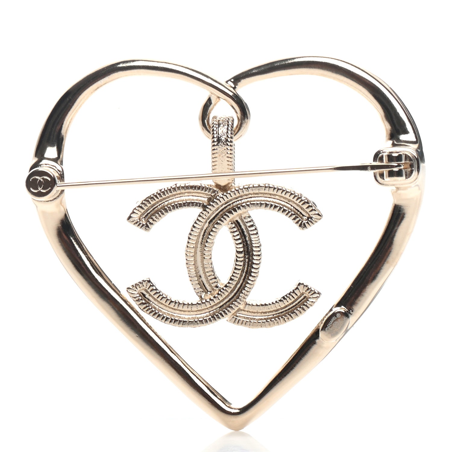 Chanel Crystal CC Logo Heart Brooch Gold 3 of 4